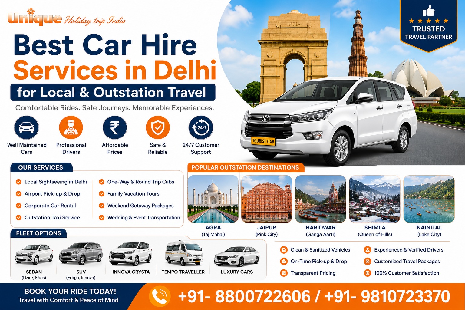 Best Car Hire Services in Delhi for Local & Outstation Travel