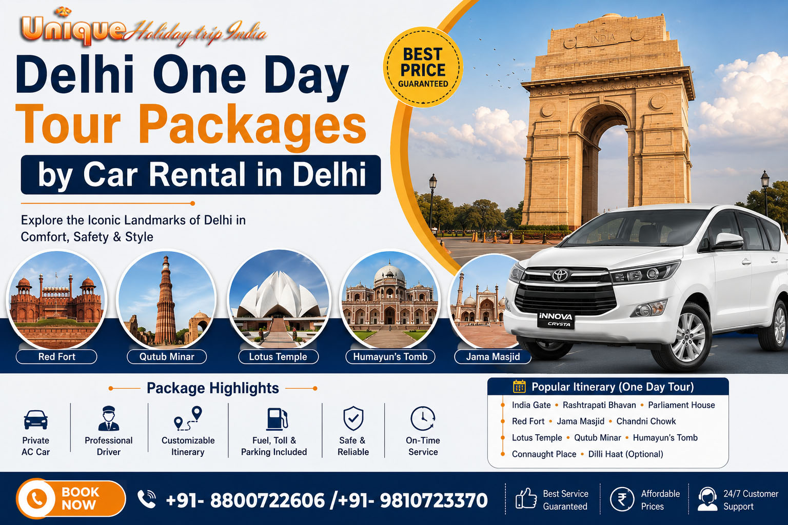Delhi One Day Tour Packages by Car Rental