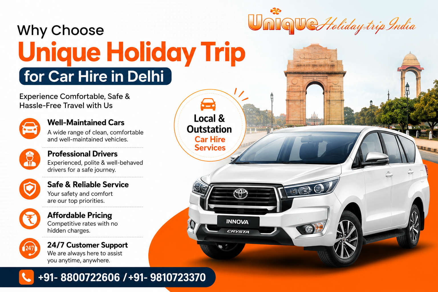 Why Choose Unique Holiday Trip for Car Hire in Delhi